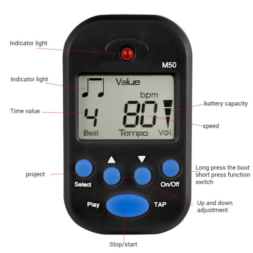 Electronic Metronome for Musical Instruments Clip-On Design Portable & Precise
