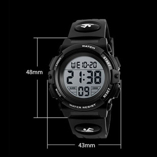Kids Outdoor Digital Watch 50M Water-Resistant PU Strap Multi-Function Black 1