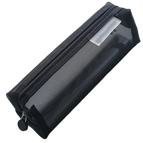Transparent Mesh Pencil Case Black Practical Pen Holder