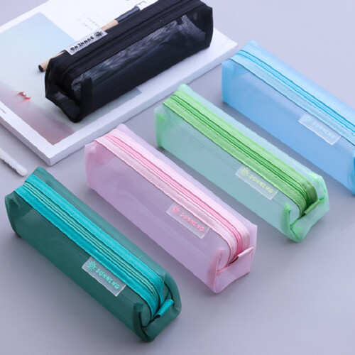 Transparent Mesh Pencil Case Black Practical Pen Holder 1