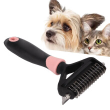 Doppelseitiger Fellpflegerechen aus Edelstahl für Katzen und Hunde, rosa