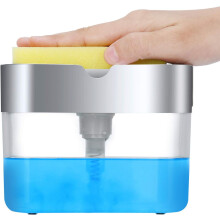 Opvaskesæbedispenser til køkkenvask, skridsikre fødder, lækagefrit design med svampeholder, nem dosering