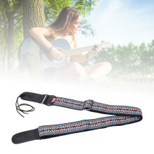 Sangle de guitare ethnique de 5 cm de large, réglable, en cuir et coton, avec porte-médiator