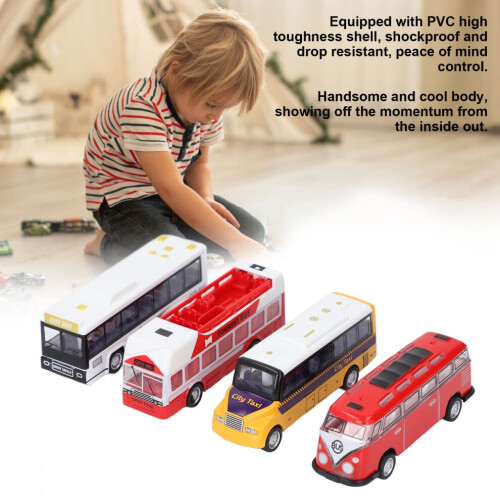 4pcs Pull Back Bus Toy Set for Kids, Openable Doors, 3.94in Plastic Vehicles 2