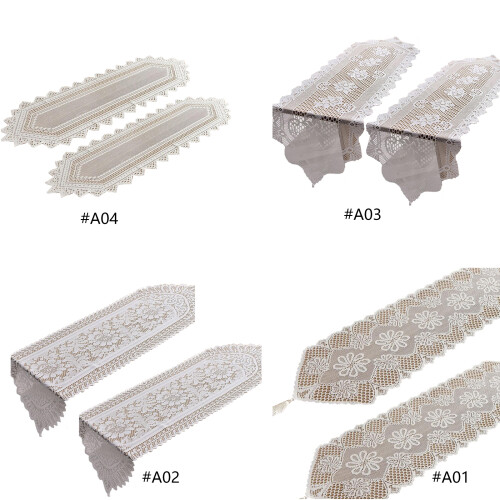 2Pcs Handmade Cotton Lace Table Runner Doilies,-White camellia 1