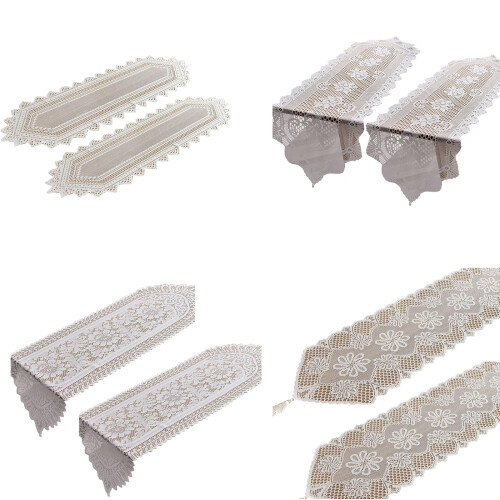 2Pcs Handmade Cotton Lace Table Runner Doilies,-White camellia 2