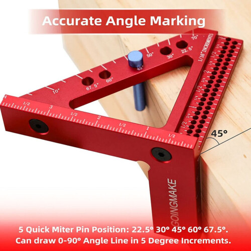3D Multi-Angle Aluminum Measuring Ruler, Carpenter Square, 45/90 2