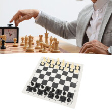 Jeu d'échecs et de dames portable enroulable avec sac à fermeture éclair, noir