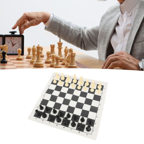 Jeu d'échecs et de dames portable enroulable avec sac à fermeture éclair, noir