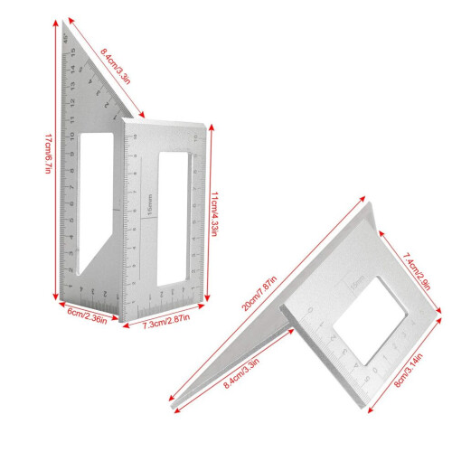 Regla de inglete de aluminio multiángulo 3D 90/45 para carpintería y construcción 1