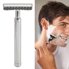Vintage dubbelzijdige veiligheidstrimmer voor mannen, zilverkleurig, zinklegering