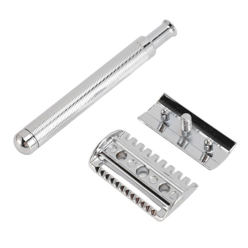 Vintage dubbelkantad säkerhetstrimmer för män, silver, zinklegering 1