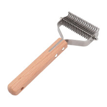 Double-Sided Pet Dematting Comb, Stainless Steel & Wood Handle, 18cm