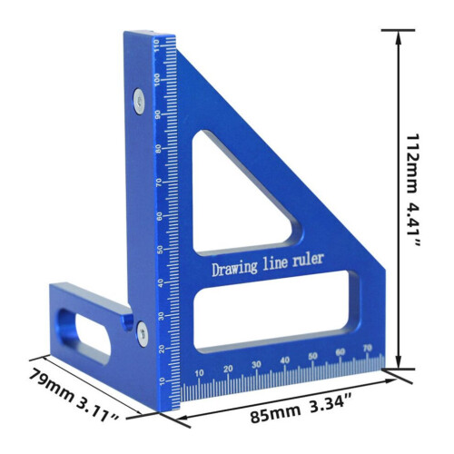 Aluminum Woodworking Square Protractor 45 90 Triangular Ruler Blue 1