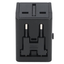Universal Travel Power Adapter with USB Ports, Black, 61x55x45mm