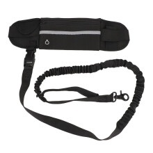 Riñonera reflectante de nailon para correr con correa para perro, color negro