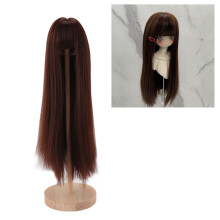 Peluca de muñeca de 7-8 pulgadas para BJD 1/4, color marrón oscuro, flequillo largo y recto, seda de