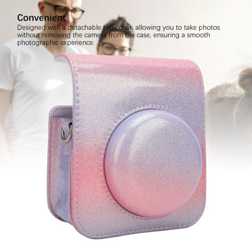 Pink Purple Rainproof PU Leather Camera Case for Mini 12 with Shoulder Strap 2