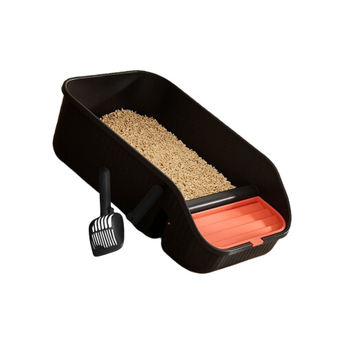 PP Cats Litter Pan Low Front Access Spillprevent High-Black