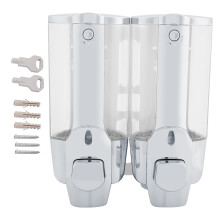 Dispenser för flytande tvål för badrum, läckagesäker vattentät låsbar design manuell väggmonterad lotiondispenser med dubbelt utlopp, stor