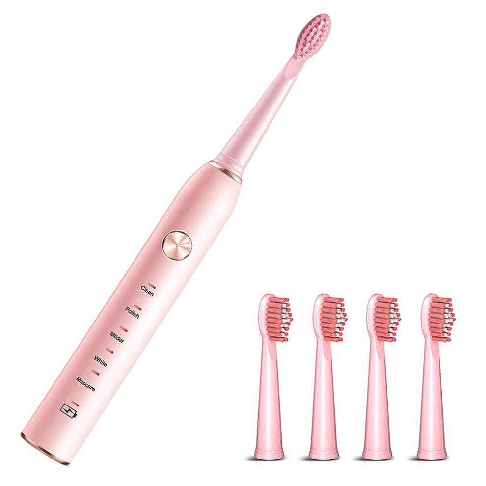 Compact Hygienic Toothbrush, Advanced Design Replacement Brush Heads, Sonic High Vibration, 5 Customizable Modes, Intelligent Timer, Fast Charge For A