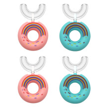 Escova de dentes com cabo antiderrapante para bebês e crianças, design em formato de U com cabeça de silicone macia para crianças de 2 a 6 anos,