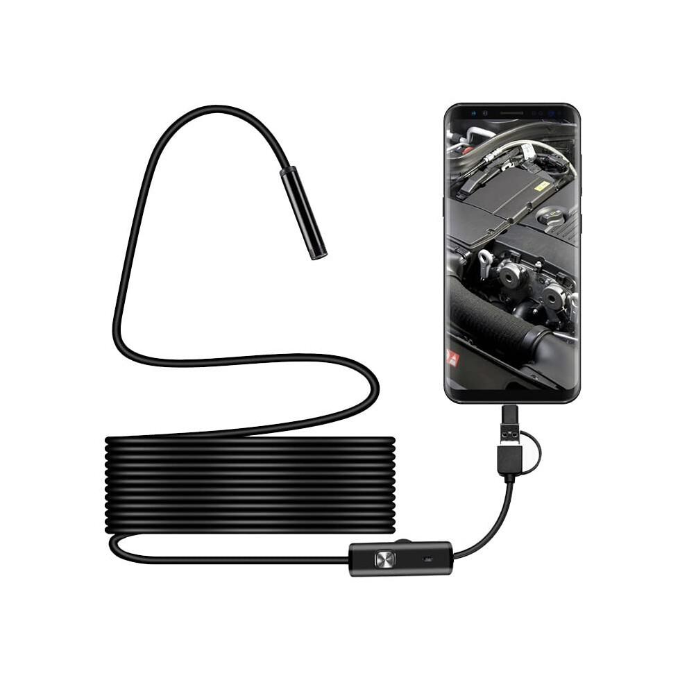 Usb Endoscope 3In1 Waterproof Inspection Camera With 7Mm Lens, 6 Leds, 10M Cable, Microusb/Typec/Usb Interface, Black 9323874275697