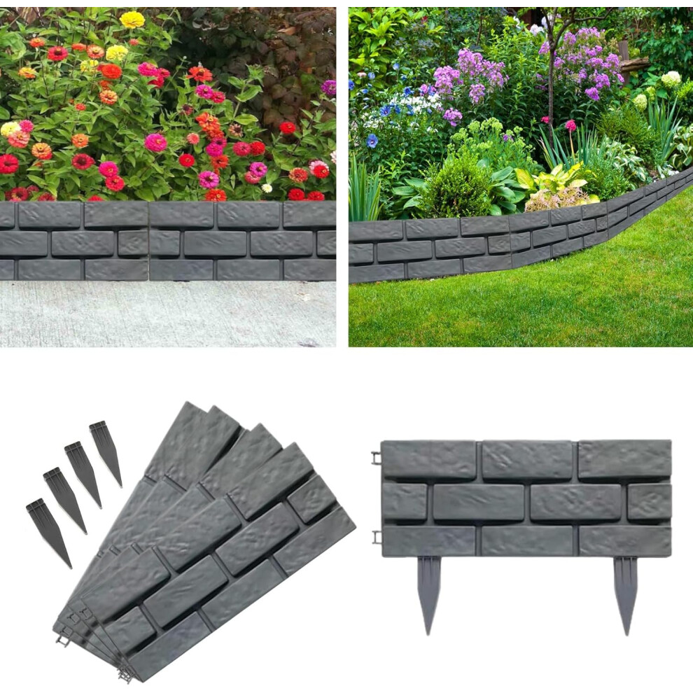 Yao96266 8 Pack Plastic Interlocking Garden Edging Skirting Border Picket Fence Barrier Lawn Garden Fencing For Flower Bed Pathways Tree Pond Grey 4055695005621