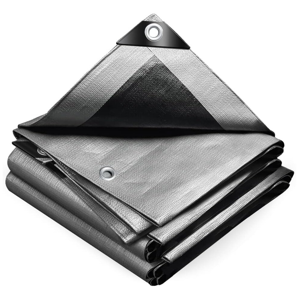 (2 X 4M) Yao96266 Waterproof Silver Tarpaulin Heavy-Duty For Outdoor Uv/Tear Resistant Pe Tarpaulin Sheet With Reinforced Grommets For Garden Ground 4055695006352