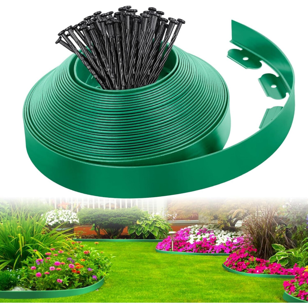 Yao96266 Lawn Edging 10M Garden Edging Border With 30 Pegs Plastic Garden Borders Edging Flexible For Flower Bed Grass Lawn Path Green 4055695005614
