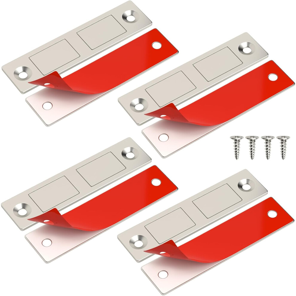 Yao96266 4 Pack Cabinet Door Magnets, Magnetic Slim Door Catch Ultra Thin Double Magnetic Catch For Furniture Wardrobe Cupboard Door Silver 4055695006017