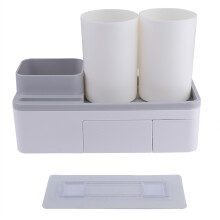 Modieuze tandenborstelhouder met automatische tandpastadispenser, badkamerorganizer inclusief spoelbekers en opbergplank.