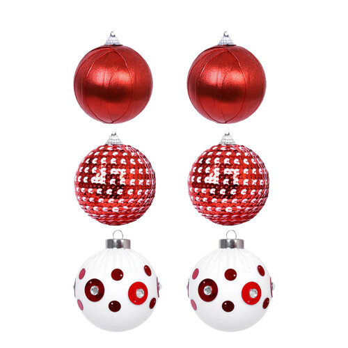 1 boîte de décorations de sphère en peluche de-Rouge et blanc