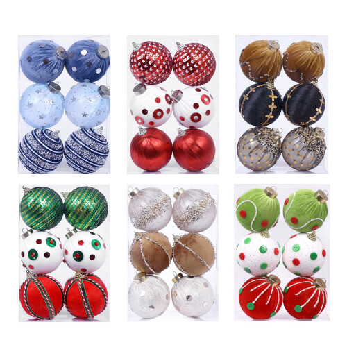 1 boîte de décorations de sphère en peluche de-Rouge et blanc 1