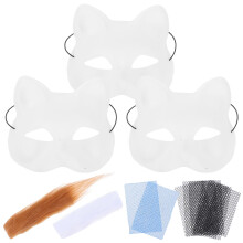 3Stk Weiße Katzenmaske Mit Plüsch PVC Handbemalt Für Kostümpartys