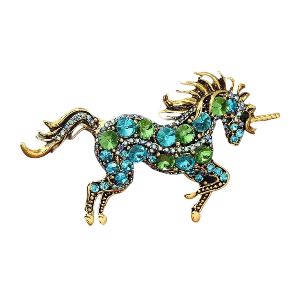 Unicorns Brooch Sturdy Metal Artistics Crafted Accessory-Green