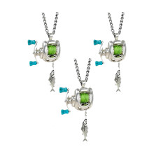 Fishing Reel Necklace, Rotating Handle Swirling Reel Pendant-3