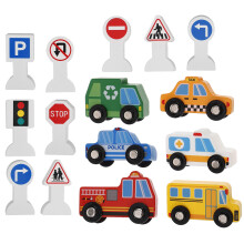 1 Set Holz-Fahrzeuge Und Verkehrszeichen Für Kinder Spielzeug