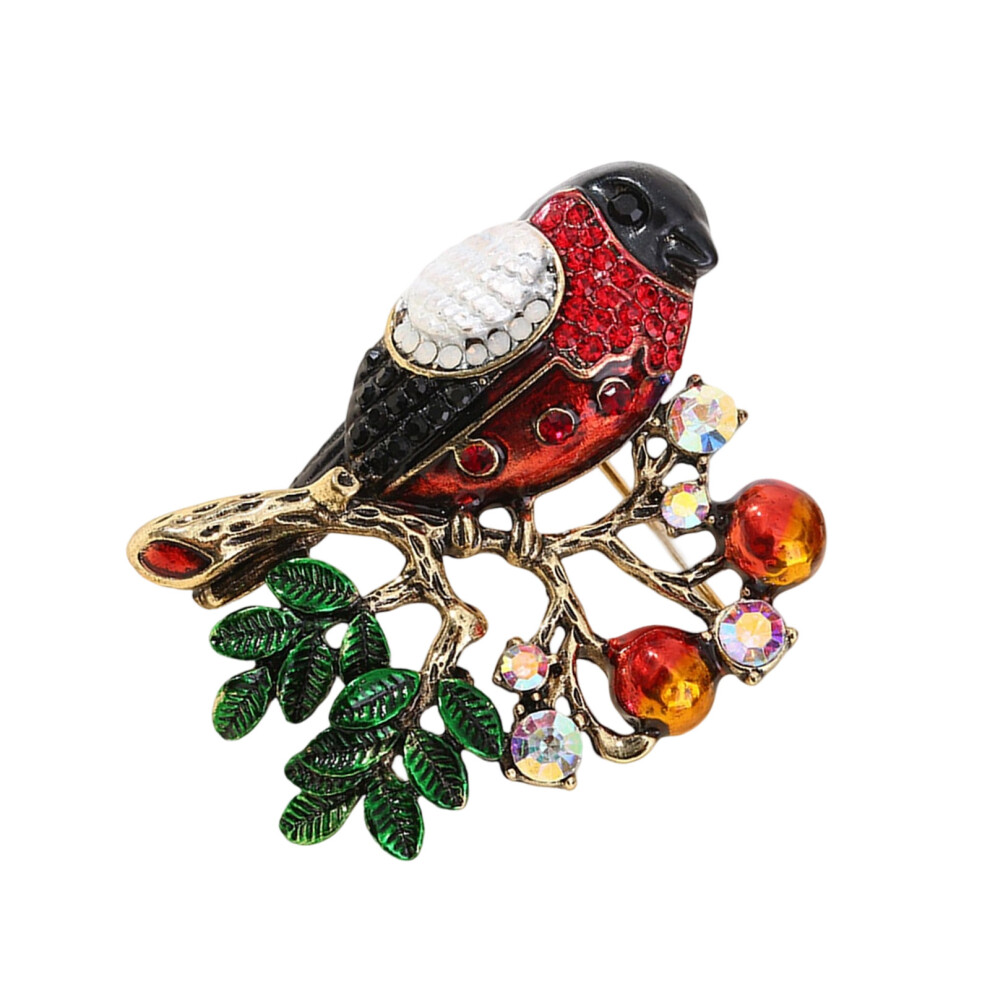 Red Shimmering Rhinestones Bird Branch Brooch With Oil Drop