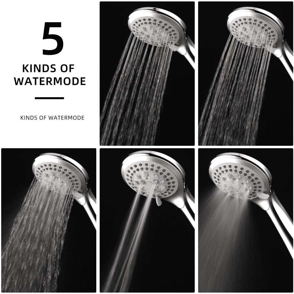 High-Pressure Shower Experience, 5 Spray Modes Including Powerful Rain, Adjustable Water Pressure For Optimal Flow, Easy-Install 150Cm Stainless Steel 9135470808786