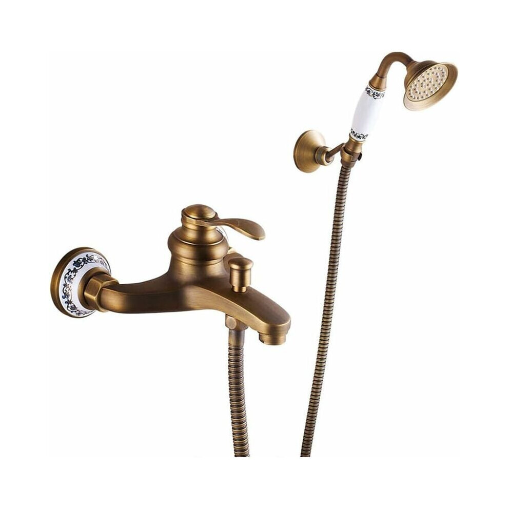 Adjustable Swing Arms Outdoor Bath Faucet With Ceramic Cassette For Easy Water Mode Change, Antique Brass Finish Bathtub Mixer With Hand Held Shower 9135470809035