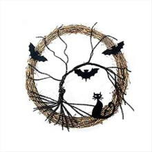 Halloween-Kränze für die Haustür, Halloween-Kranz, Fledermaus und schwarze Katze-D
