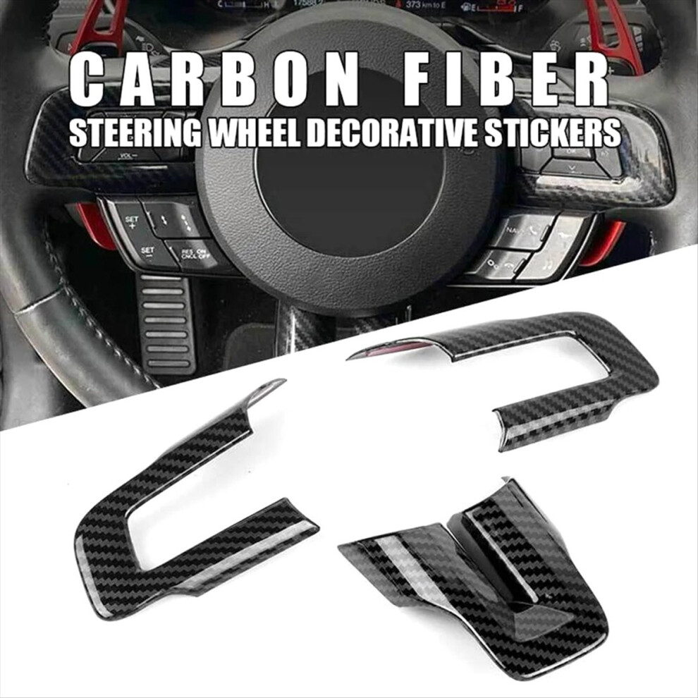 Carbon Fiber Steering Wheel Cover Trim For Ford Mustang 2016-202 Black 4852359619794