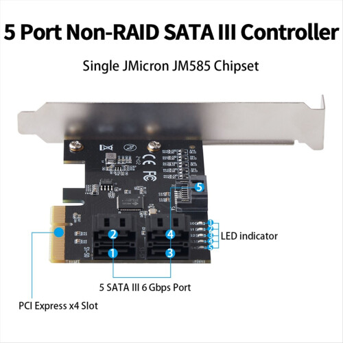 Convertitore per computer SATA III PCIE X4 a SATA 3.0 PCI Express a 5 porte 2