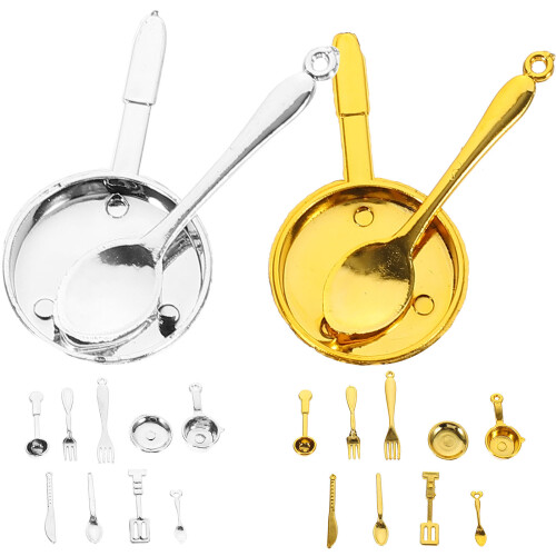 4 Sets Mini Kitchen Cutlery Set With Fork Spoon Pot Cutter For Kids