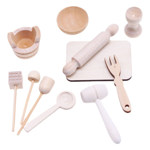 5 Sets Miniature Wooden Baking Tools For Doll House Kitchen Props 1