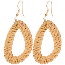 1 Pair Rattan Woven Dangle Earrings Bohemian Beach Style