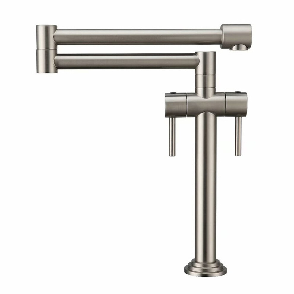 Folding Kitchen Sink Faucet Deck Mount Pot Filler Kitchen Mixer Tap Double Joint Swing Arm Twohandle Brushed Nickel 9323874276694