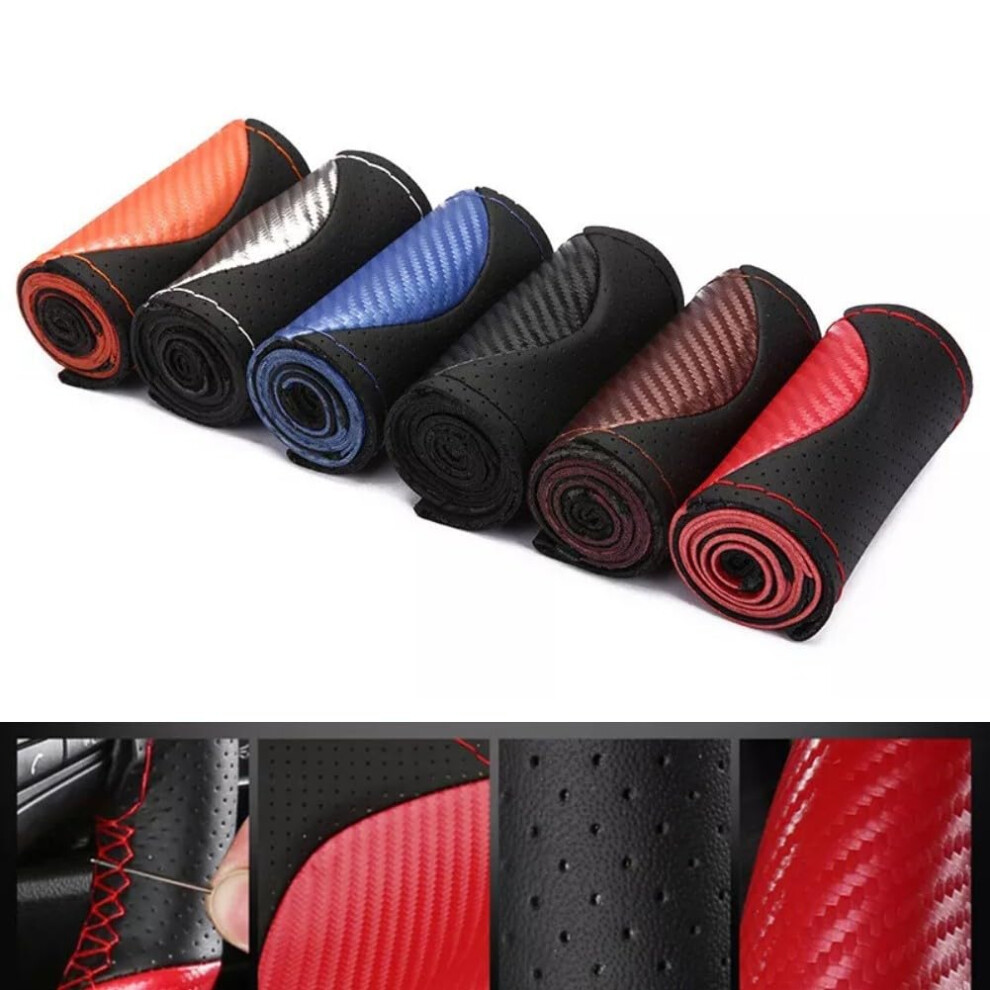 Car Steering Wheel Cover Breathable Leather Antislip Microfiber Universal Fit Orange 9323874276724