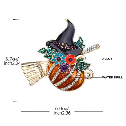 Broche de balai de sorcière festive, bijoux en alliage de 2